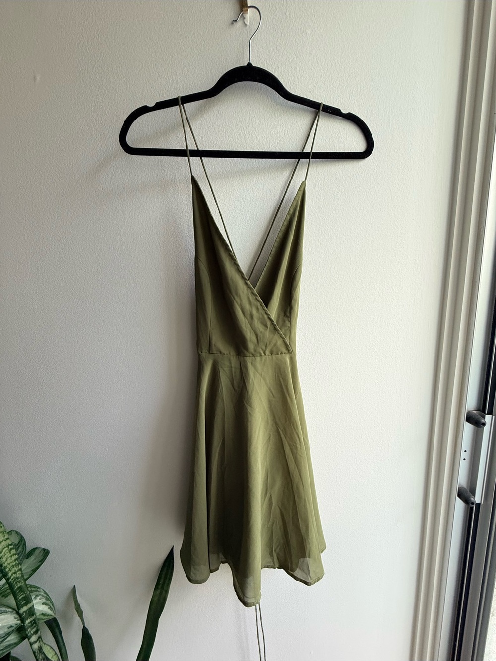 ASOS Olive Wrap Mini Dress with Spaghetti Straps